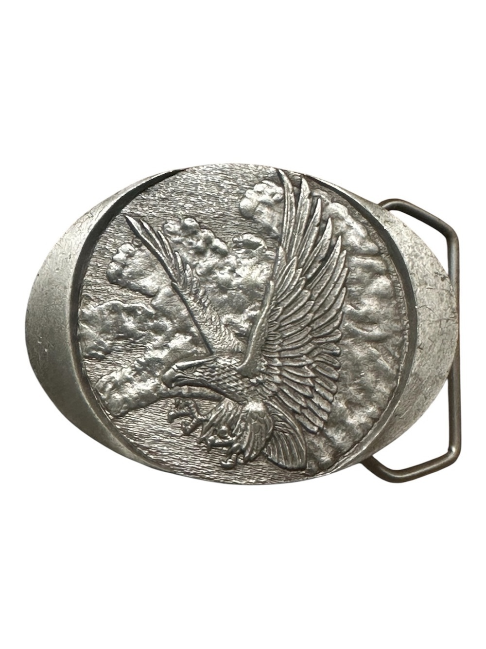 1982 Vtg Men's Pewter Eagle Oval Belt Buckle - Patriotic Metal Accessory